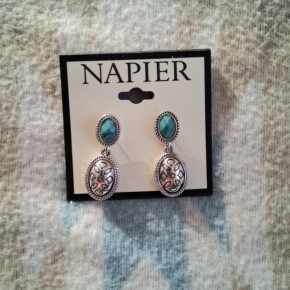 Napier Silver and Turquoise Oval Earrings